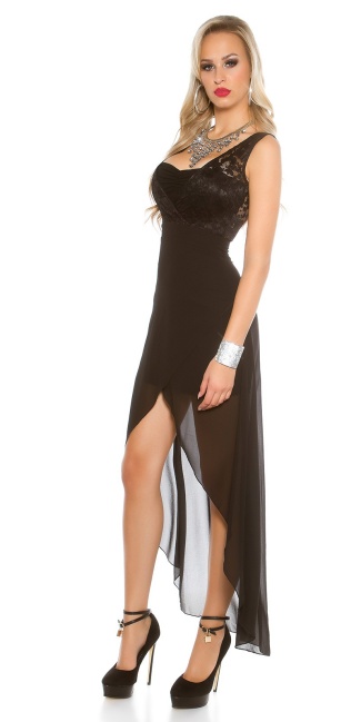 High Low Evening Dress with Lace Black